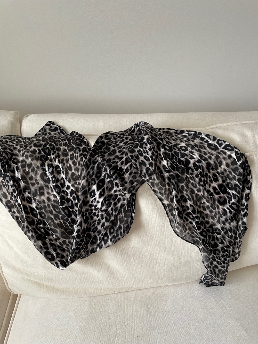 Black and Gray Leopard Print silk Scarf
